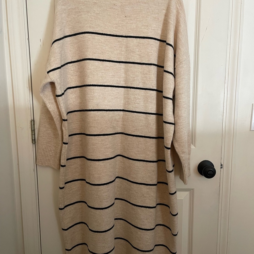 Beige Striped Sweater Dress